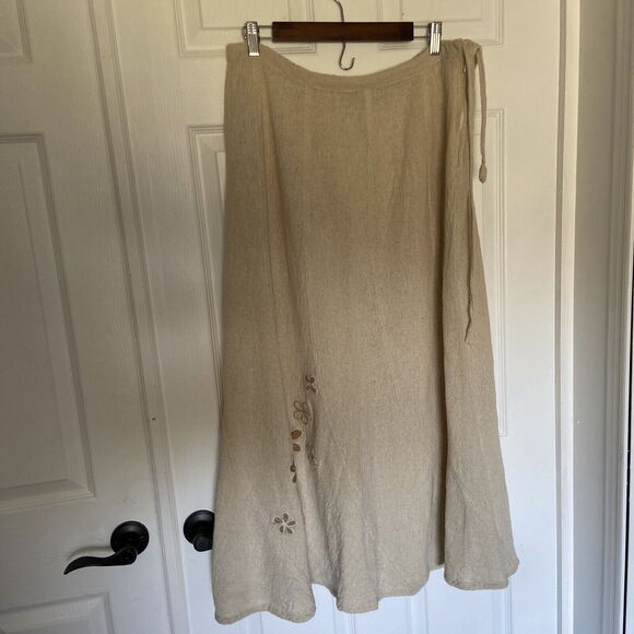 sacred threads XL 16 elastic drawstring waist cotton cream floral aplique skirt - Picture 1 of 8